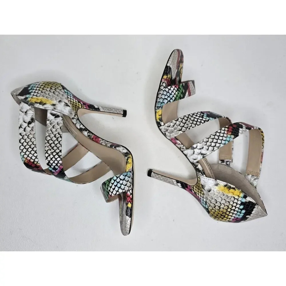Antonio Melani Verene Snakeskin Sandals Multicolor Strappy Heels 7M Shoes - Picture 4 of 9